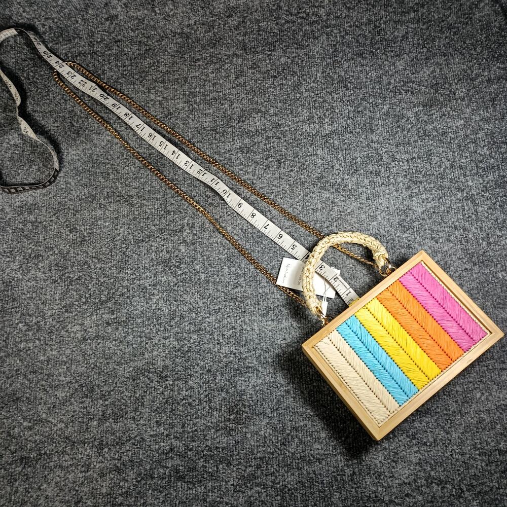 Moda Luxe Box Purse Women Rainbow Wooden Top Handle Crossbody Bag - Picture 11 of 11